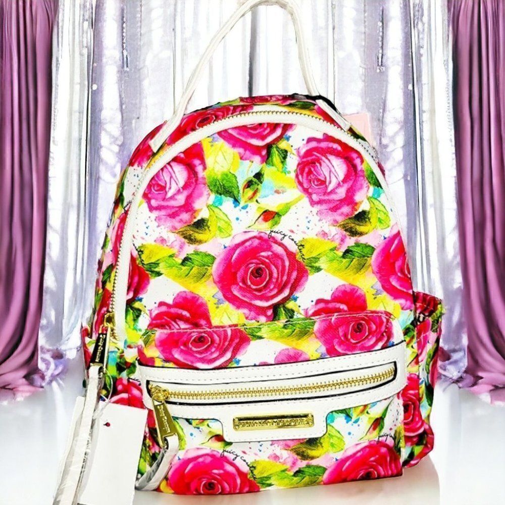 Juicy Couture colorful pink roses floral backpack NWT